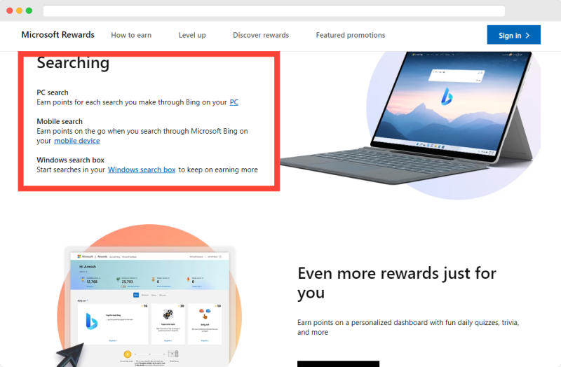 Microsoft Rewards earn cash for searching the web