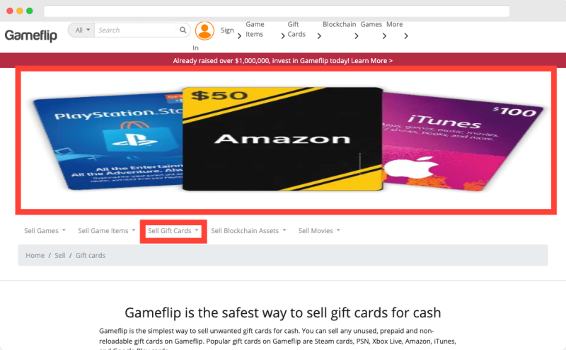 Gameflip Sell Amazon Gift Cards for Cash