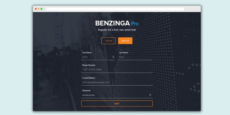 Benzinga Pro Sign Up