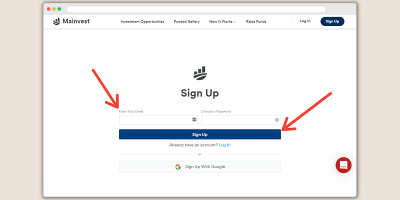 Mainvest Sign Up Screenshot