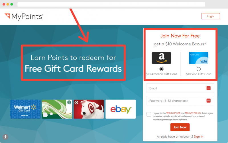 MyPoints earn free gift cards