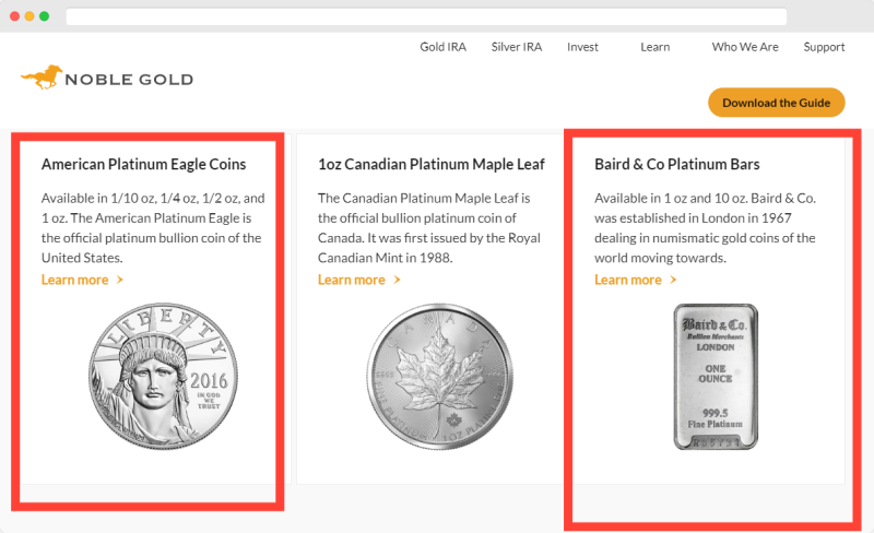 Noble Gold Investments Platinum Coins and Bars