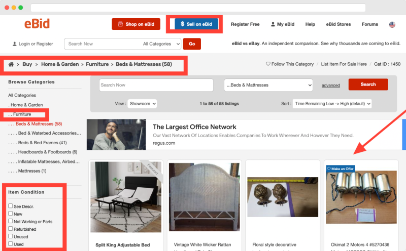 Sell furniture with eBid