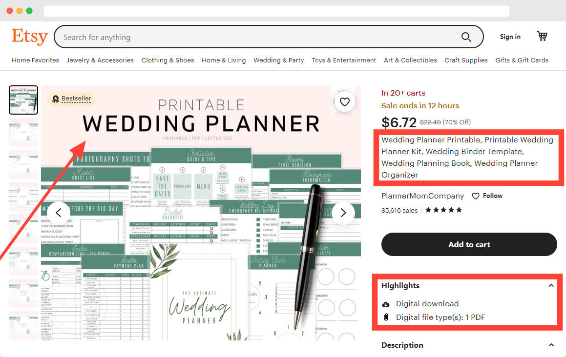 Etsy wedding planner printable
