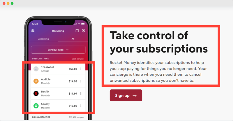 Rocket Money manage subscriptions